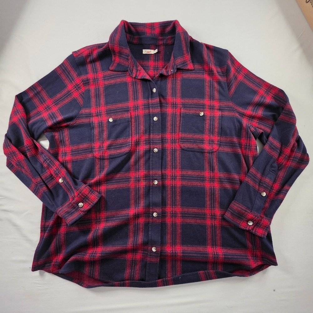 Faherty Legend‎ Sweater Shirt Arlington Plaid Knit Button Down XXL Red Navy Blue